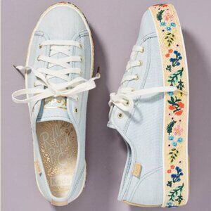 NWOT Keds x Rifle Paper Co. Rosalie Embroidered Triple Kick Sneakers Blue Floral